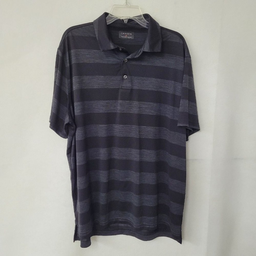 Chase54 Shirt Mens XL Short Sleeve Performance Polo Black/Grey Stripe‎
